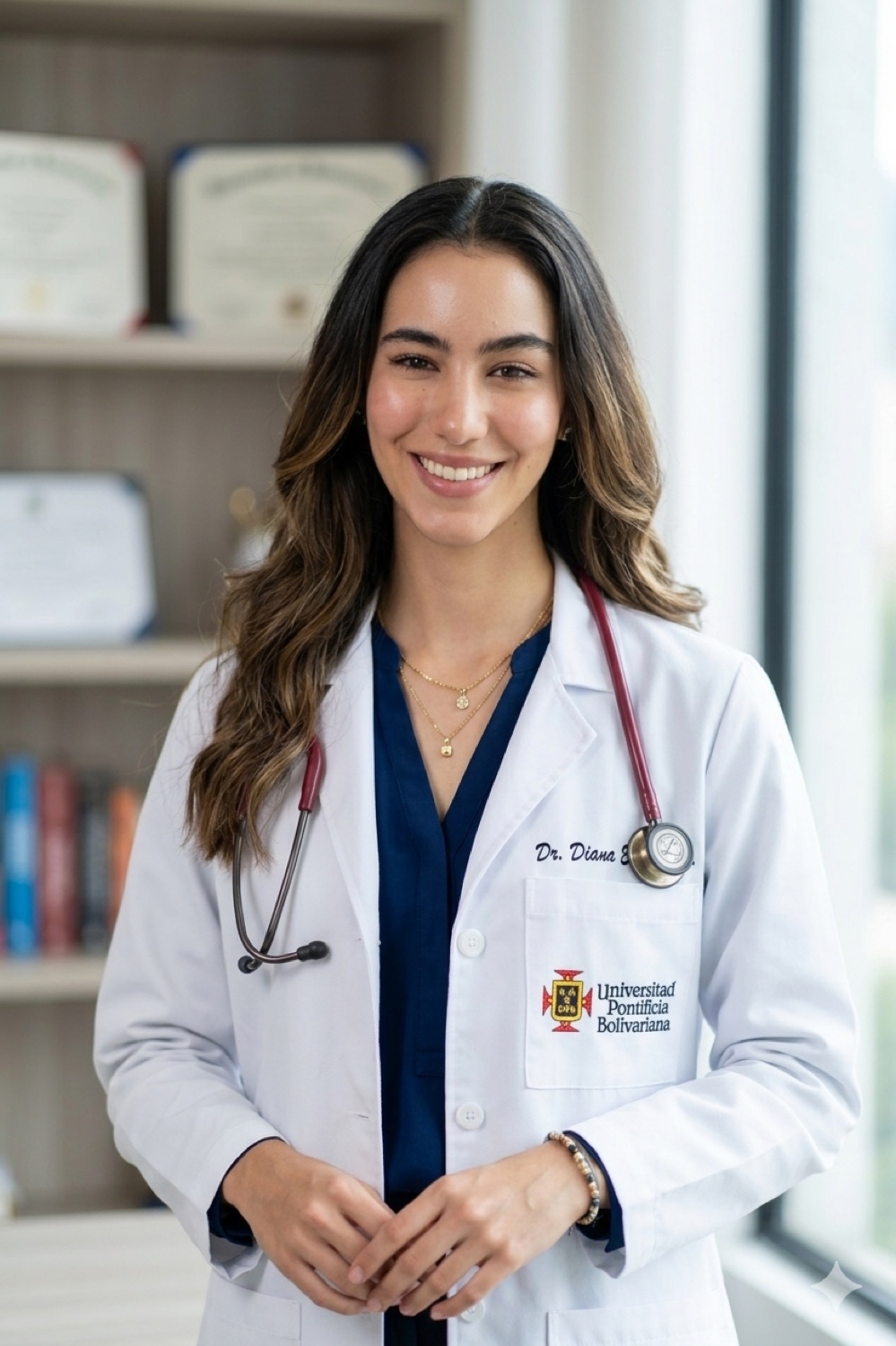 Retrato de Diana Echavarria en bata medica