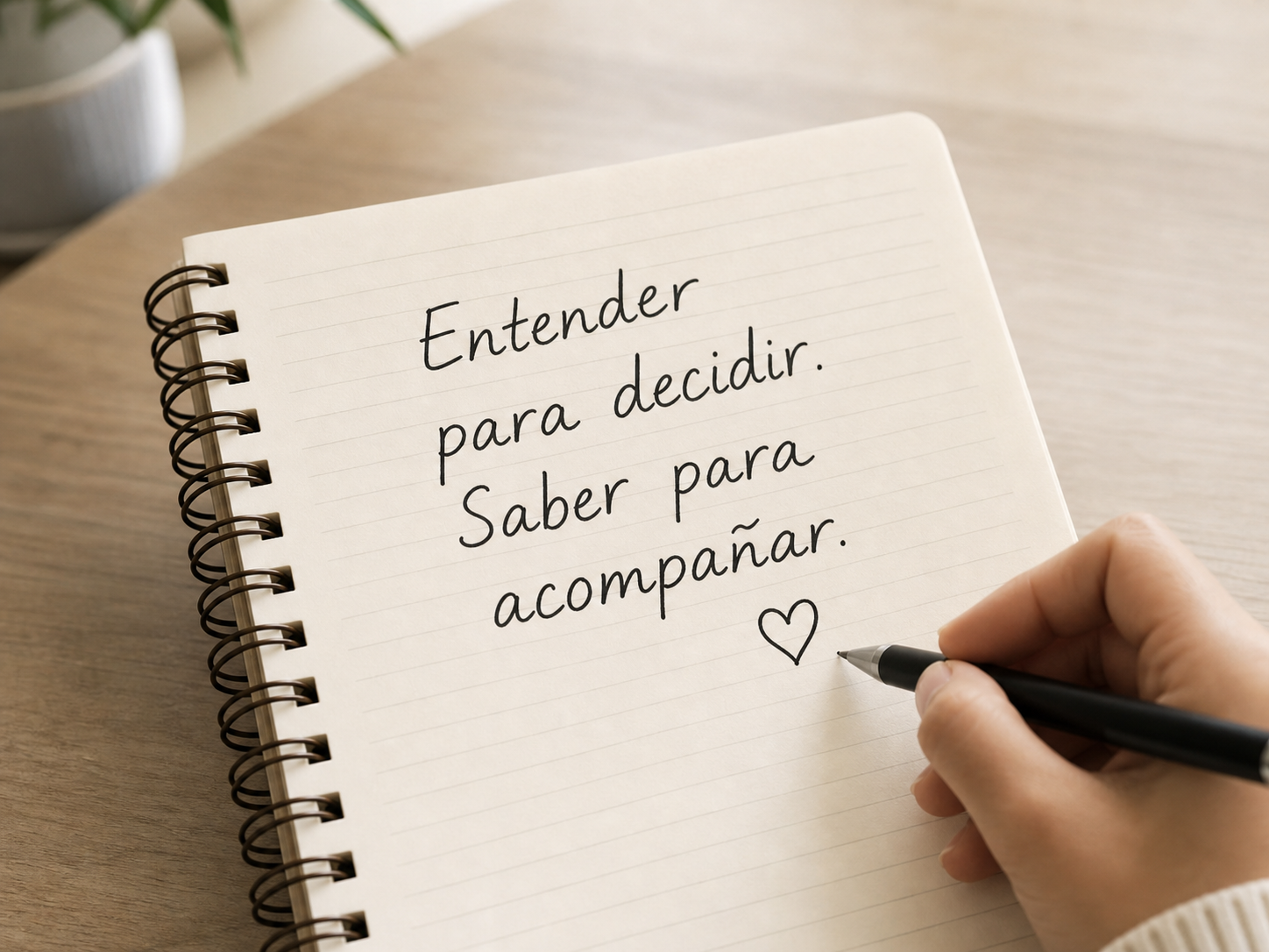 Cuaderno con frase educativa sobre decidir y acompanar